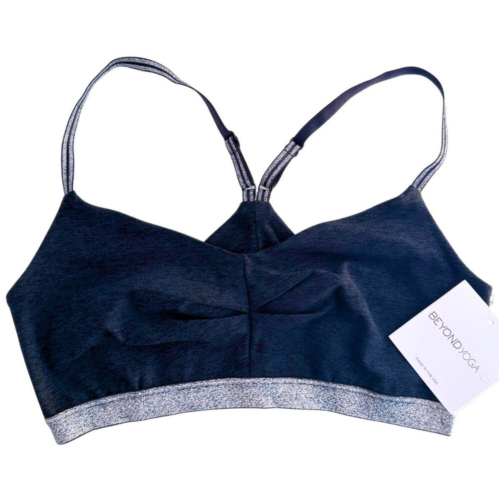 BEYOND YOGA Dark Grey Shine On Spacedye Sparkly Sports Bra Size Large NEW - Picture 2 of 5